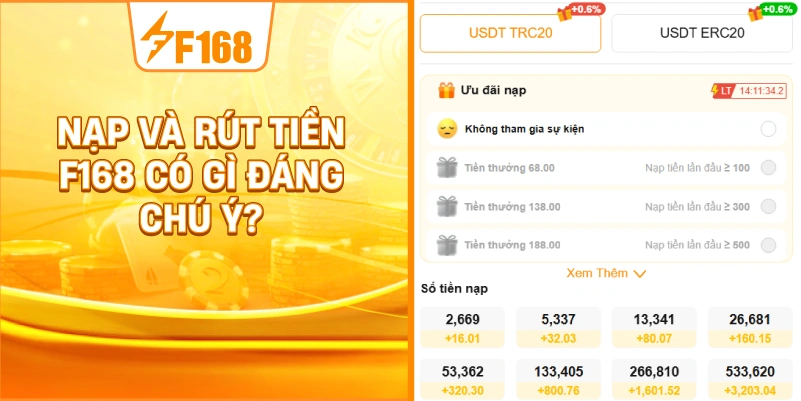 Nạp và rút tiền F168 có gì đáng chú ý?